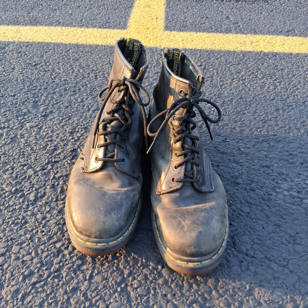 Vintage Dr. Martens Made in England Black Leather Thrashed Combat Boots 10